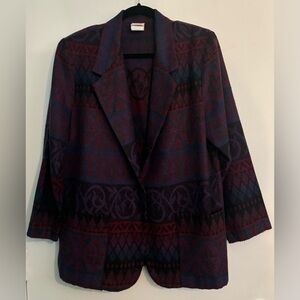 Vintage Haband! Womens Multi-Print Blazer Sz Med Jewel Tones Pockets Made in USA